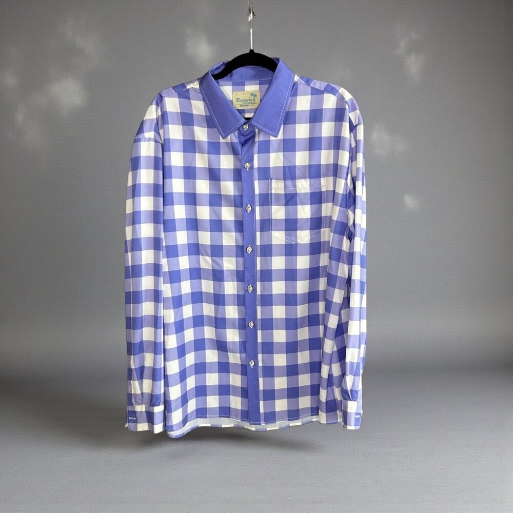 Royaura Men's Shirt Periwinkle Buffalo Check Easy Care Long Sleeve Size XL